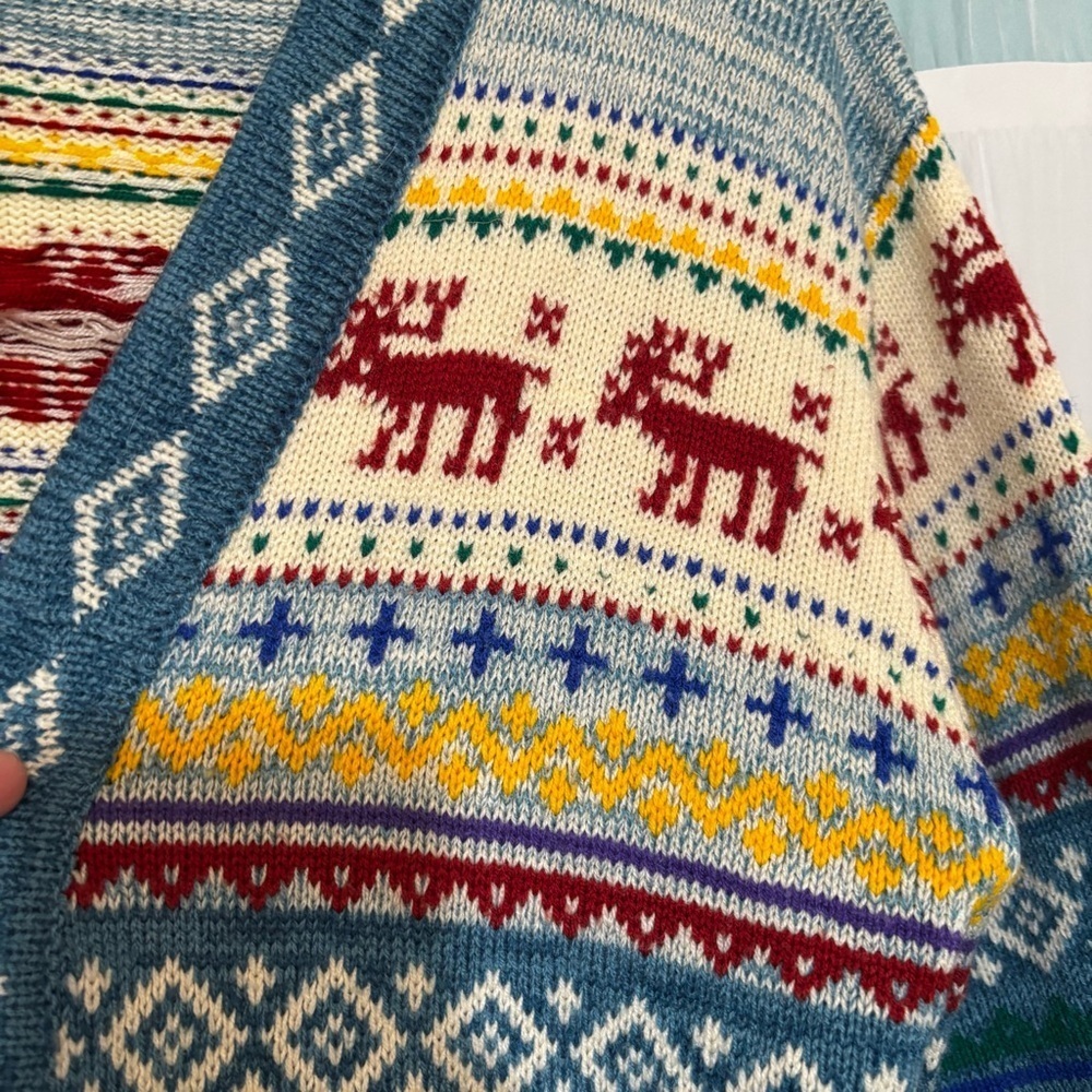 Vintage Monarch Knits Fair Aisle Reindeer Cardigan Sz Medium - Picture 5 of 9